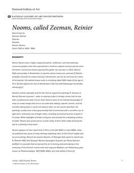 Nooms, Called Zeeman, Reinier Also Known As Zeeman, Reinier Zeeman Seeman Nooms, Reinier Dutch, 1623 Or 1624 - 1664