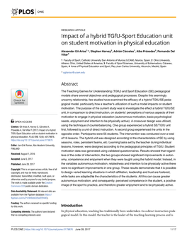 Impact of a Hybrid Tgfu-Sport Education Unit on Student Motivation in Physical Education