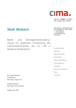 Stadt Mosbach T 0711-64 864 61 F 0711-64 864 69 Cima.Stuttgart@Cima.De