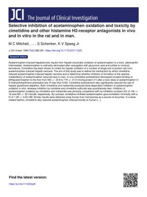 Selective Inhibition of Acetaminophen Oxidation and Toxicity by Cimetidine and Other Histamine H2-Receptor Antagonists in Vivo and in Vitro in the Rat and in Man
