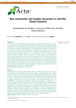 Bee Community and Trophic Resources in Joinville, Santa Catarina