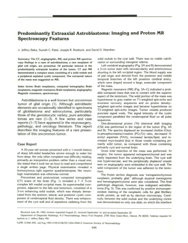 Predominantly Extraaxial Astroblastoma: Imaging and Proton MR Spectroscopy Features