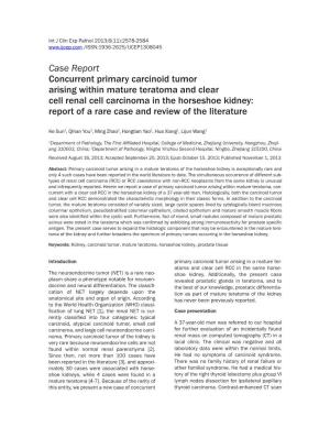 Case Report Concurrent Primary Carcinoid Tumor Arising Within