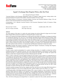 Egypt's Exchange Rate Regime Policy After the Float