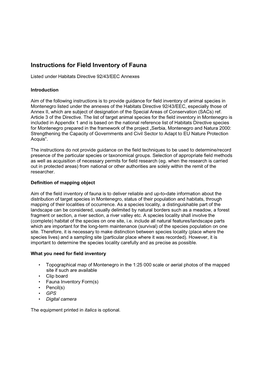 Instructions for Field Inventory of Fauna