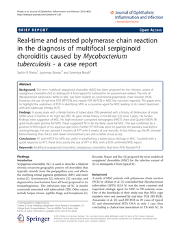 Real-Time and Nested Polymerase Chain Reaction in the Diagnosis Of