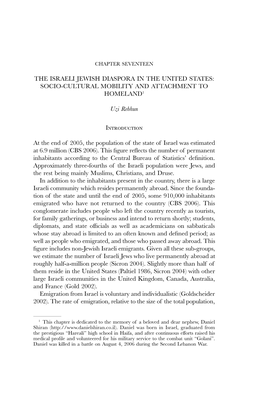The Israeli Jewish Diaspora in the United States: Socio-Cultural Mobility and Attachment to Homeland1