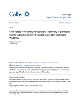 From Forced to Voluntary Participation: the History of Biomedical Human Experimentation in the United States After the Second World War