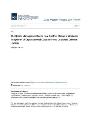The Senior Management Mens Rea: Another Stab at a Workable Integration of Organizational Culpability Into Corporate Criminal Liability