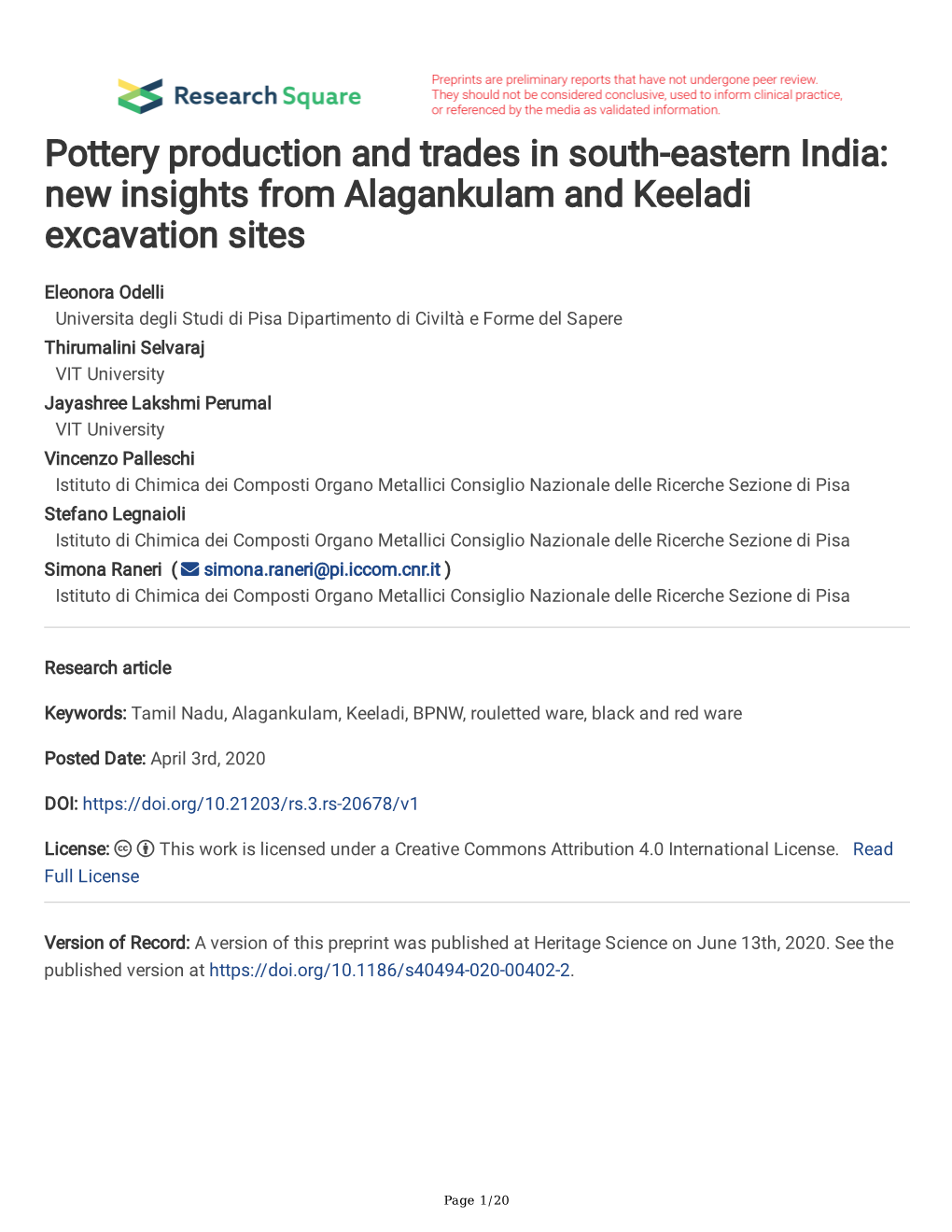 Pottery Production and Trades in South-Eastern India: New Insights from Alagankulam and Keeladi Excavation Sites