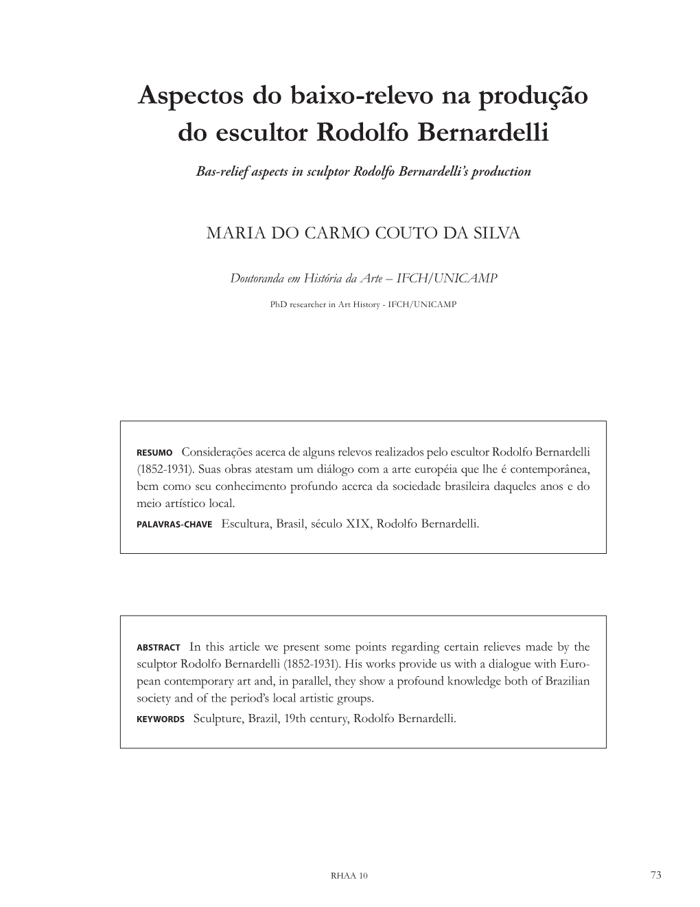 Aspectos Do Baixo-Relevo Na Produção Do Escultor Rodolfo Bernardelli