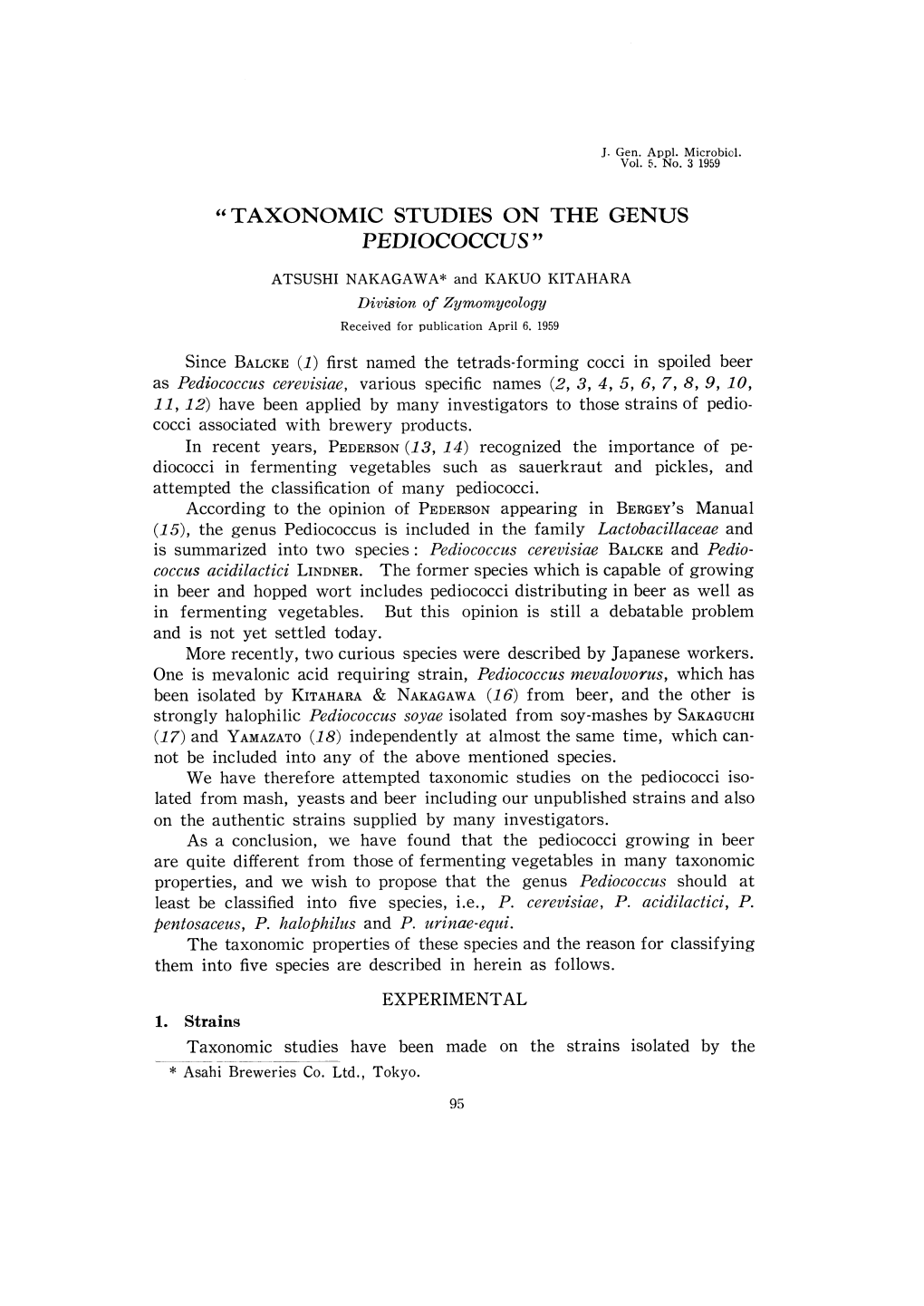 Taxonomic Studies on the Genus Pediococcus 