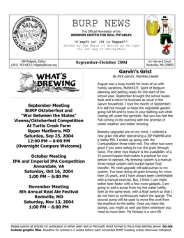 BURP NEWS B the Official Newsletter of the BREWERS UNITED for REAL POTABLES F B U R P