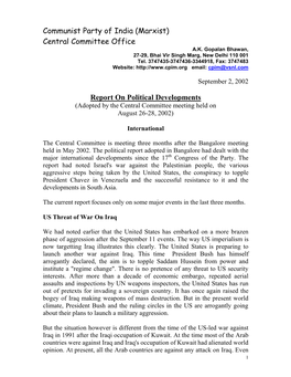 (Marxist) Central Committee Office Report on Political Developments