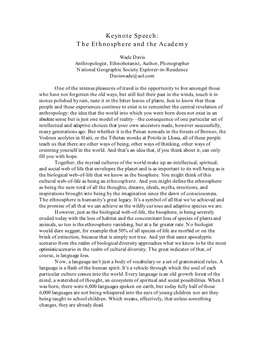 Keynote Speech: the Ethnosphere and the Academy