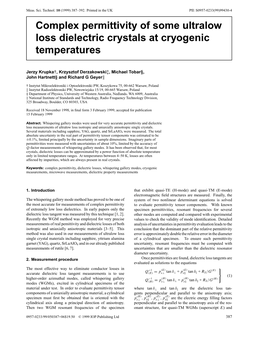 Complex Permittivity of Some Ultralow Loss Dielectric Crystals at Cryogenic Temperatures
