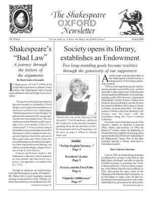 'Fhe Shakespeare :7Vewsletter
