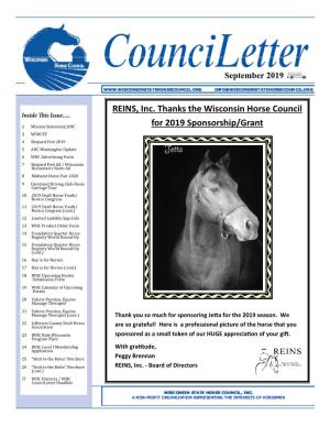 REINS, Inc. Thanks the Wisconsin Horse Council for 2019