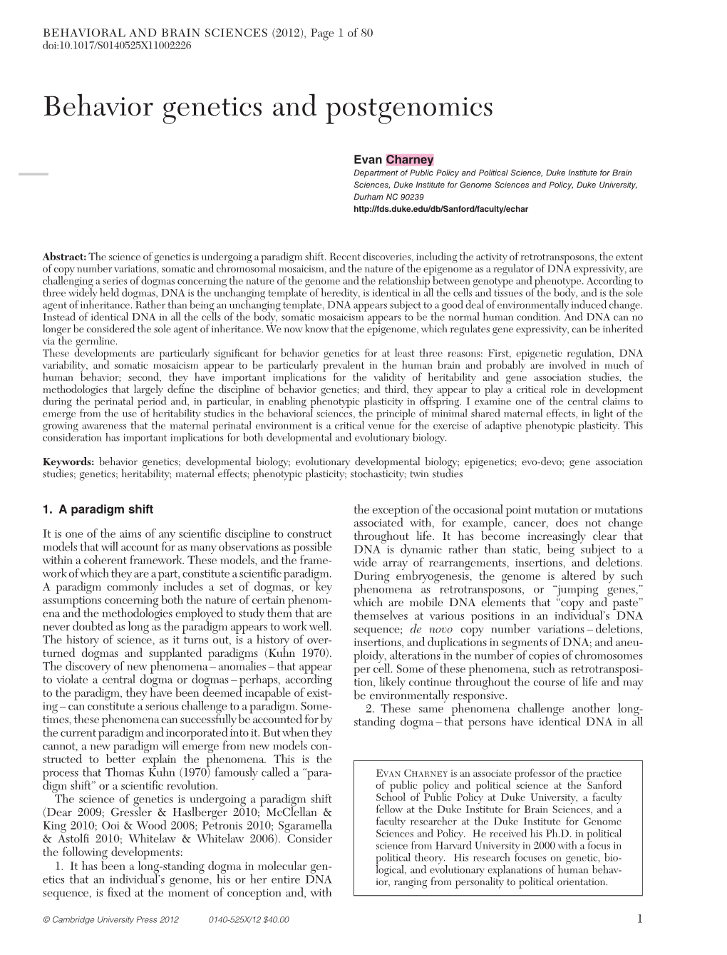 Behavior Genetics and Postgenomics