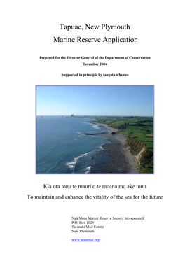 Tapuae, New Plymouth Marine Reserve Application