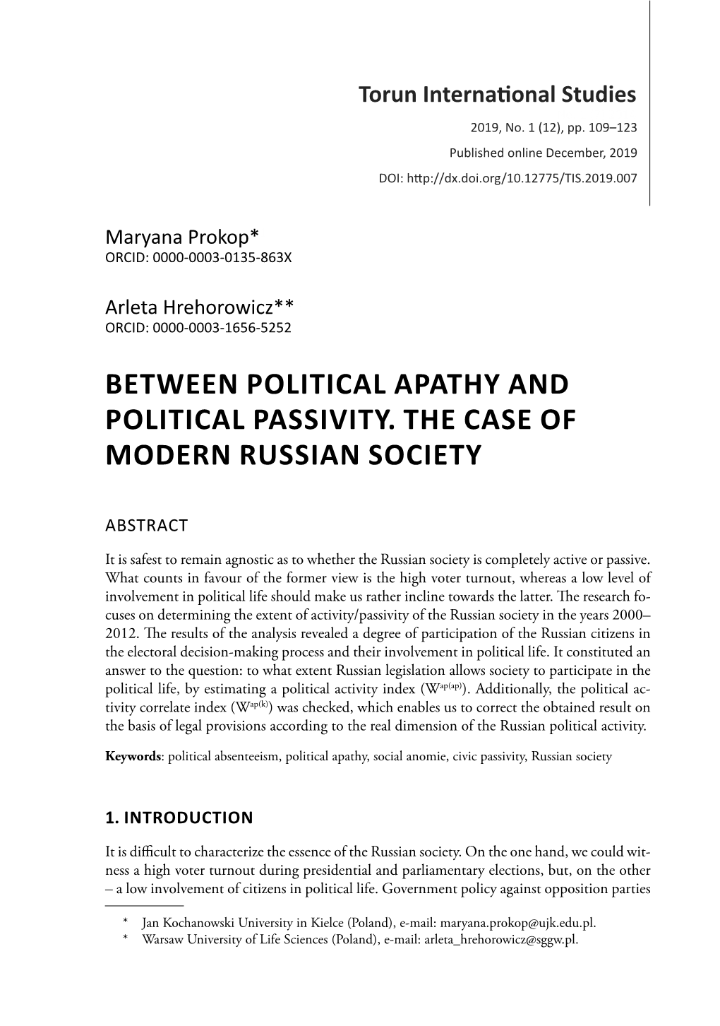 Between Political Apathy and Political Passivity. the Case of Modern Russian Society