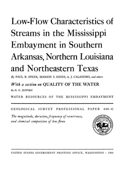 Low-Flow Characteristics of Streams in the Mississippi Embayment in Southern Arkansas, Northern Louisiana and Northeastern Texas by PAUL R