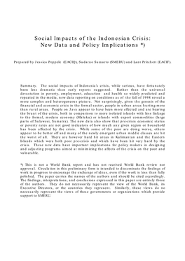 Social Impact of the Indonesian Crisis: New Data and Policy