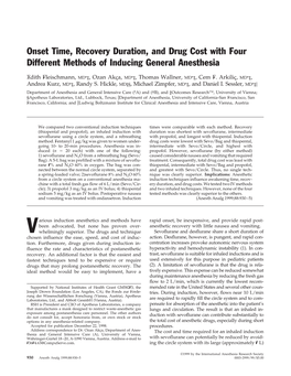 Onset Time, Recovery Duration, and Drug Cost with Four Different Methods of Inducing General Anesthesia