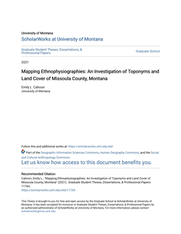 An Investigation of Toponyms and Land Cover of Missoula County, Montana