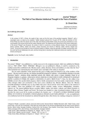 Journal "Shêjzat": the Path to Free Albanian Intellectual Thought in the Years of Isolation