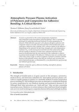 Atmospheric Pressure Plasma Activation of Polymers and Composites for Adhesive Bonding: a Critical Review