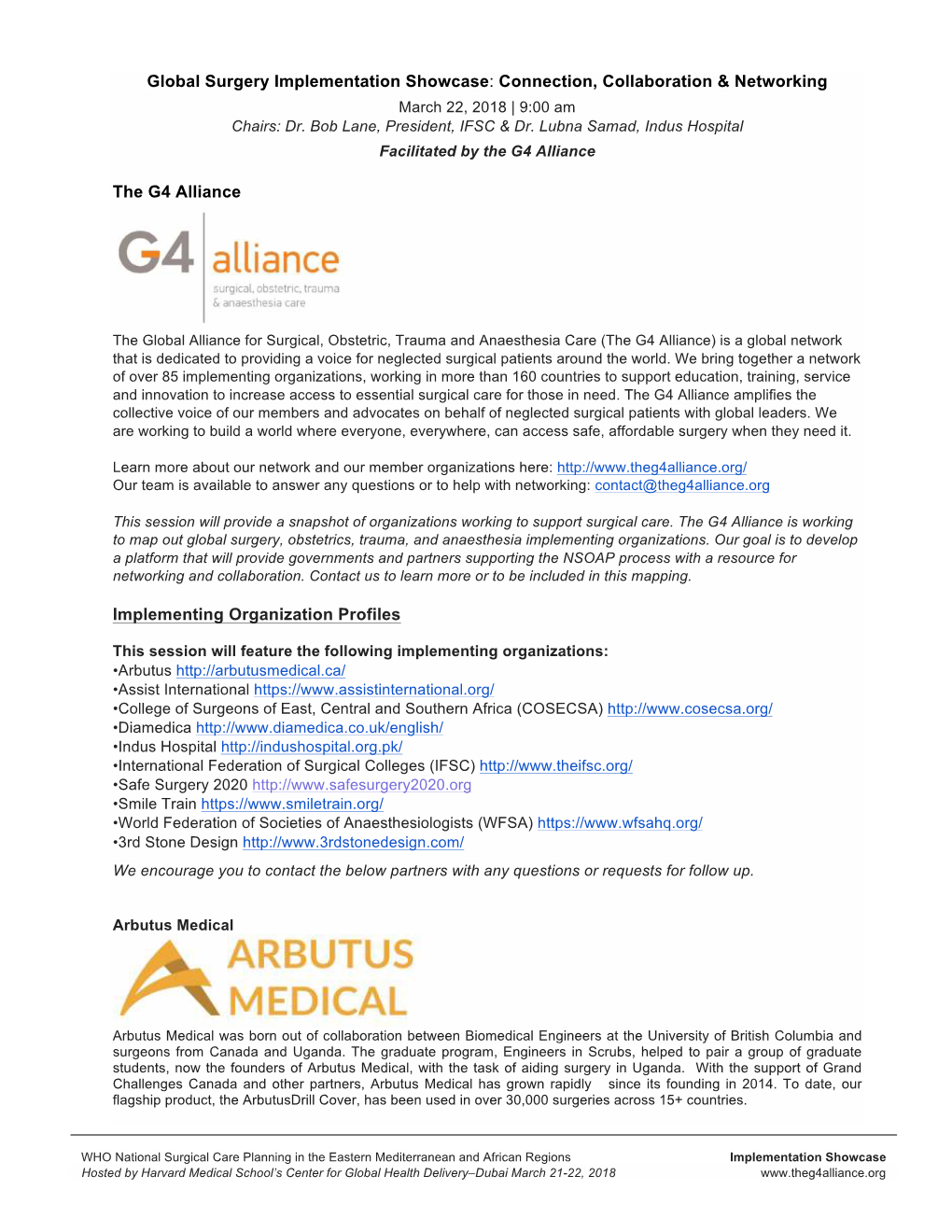 Global Surgery Implementation Showcase: Connection, Collaboration & Networking the G4 Alliance Implementing Organization