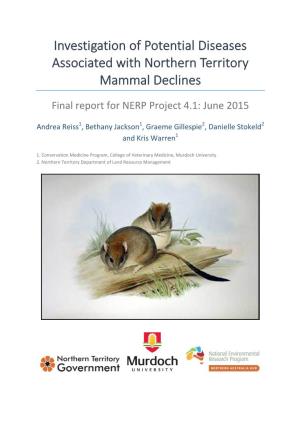 Investigation of Potential Diseases Associated with Northern Territory Mammal Declines