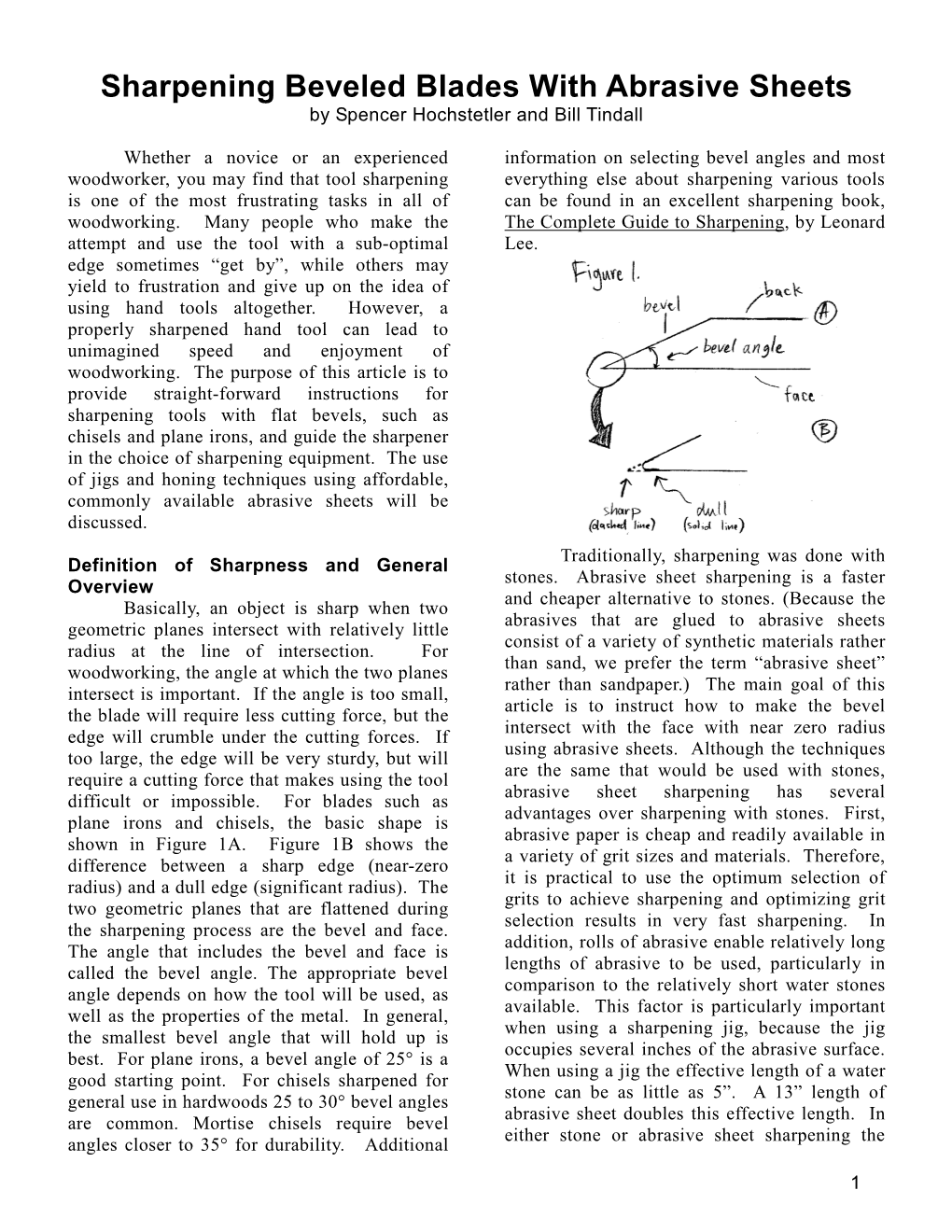 Sharpening Beveled Blades with Abrasive Sheets by Spencer Hochstetler and Bill Tindall