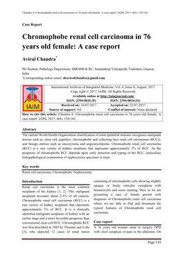 Chromophobe Renal Cell Carcinoma in 76 Years Old Female: a Case Report