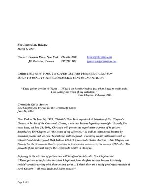 For Immediate Release March 5, 2004