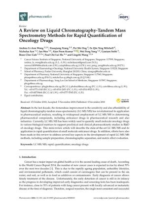 A Review on Liquid Chromatography-Tandem Mass Spectrometry Methods for Rapid Quantiﬁcation of Oncology Drugs