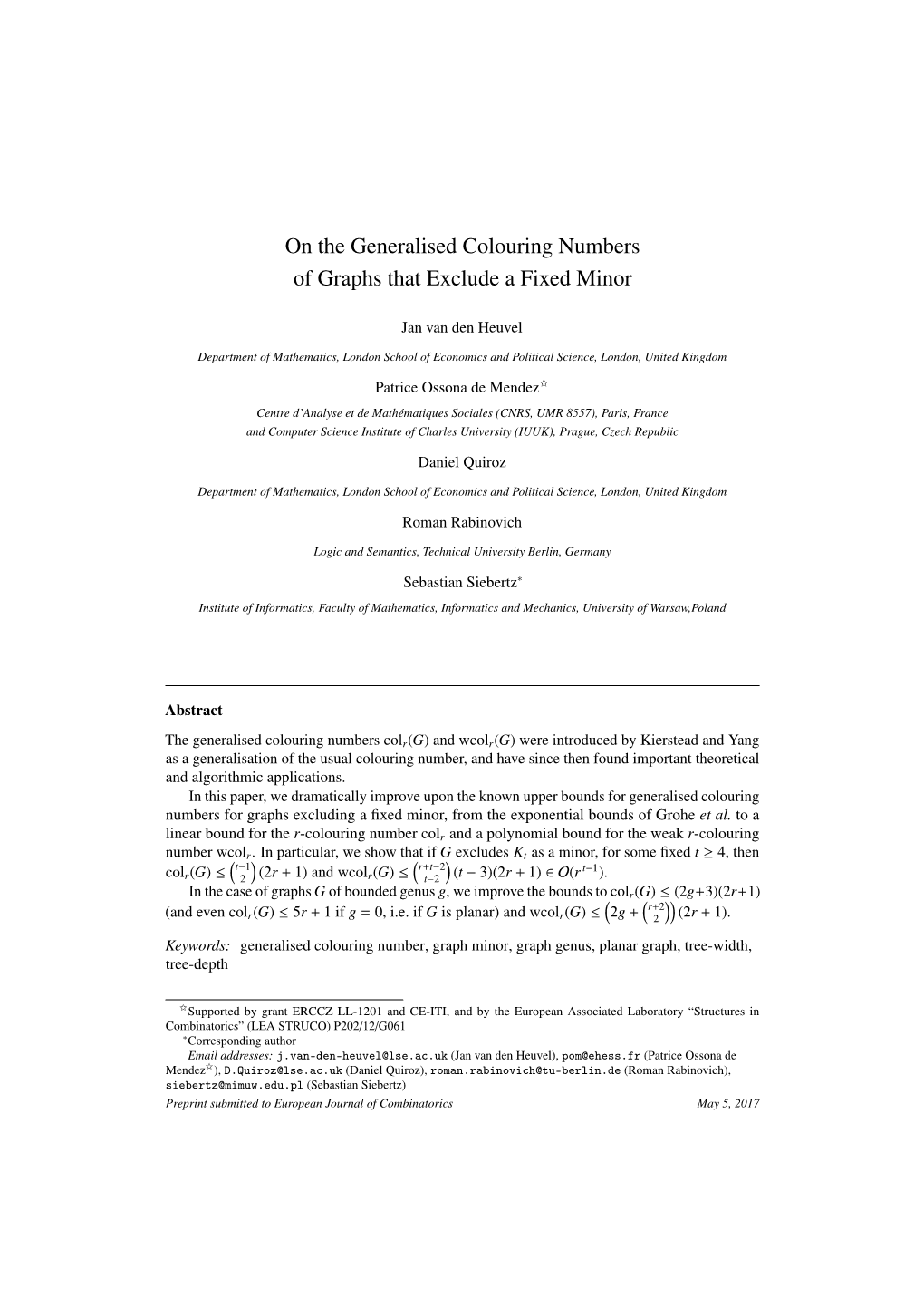 On the Generalised Colouring Numbers of Graphs That Exclude a Fixed Minor