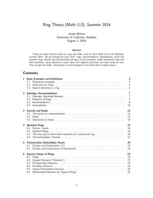 Ring Theory (Math 113), Summer 2014
