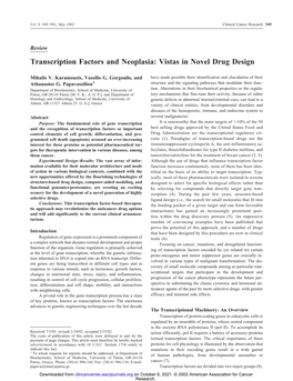 Transcription Factors and Neoplasia: Vistas in Novel Drug Design