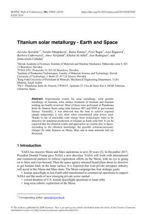 Titanium Solar Metallurgy – Earth and Space