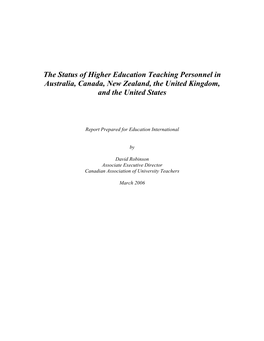 The Status of Higher Education Teaching Personnel in Australia, Canada, New Zealand, the United Kingdom, and the United States