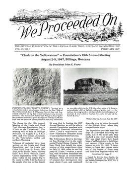 Clark on the Yellowstone" - Foundation's 19Th Annual Meeting August 2-5, 1987, Billings, Montana