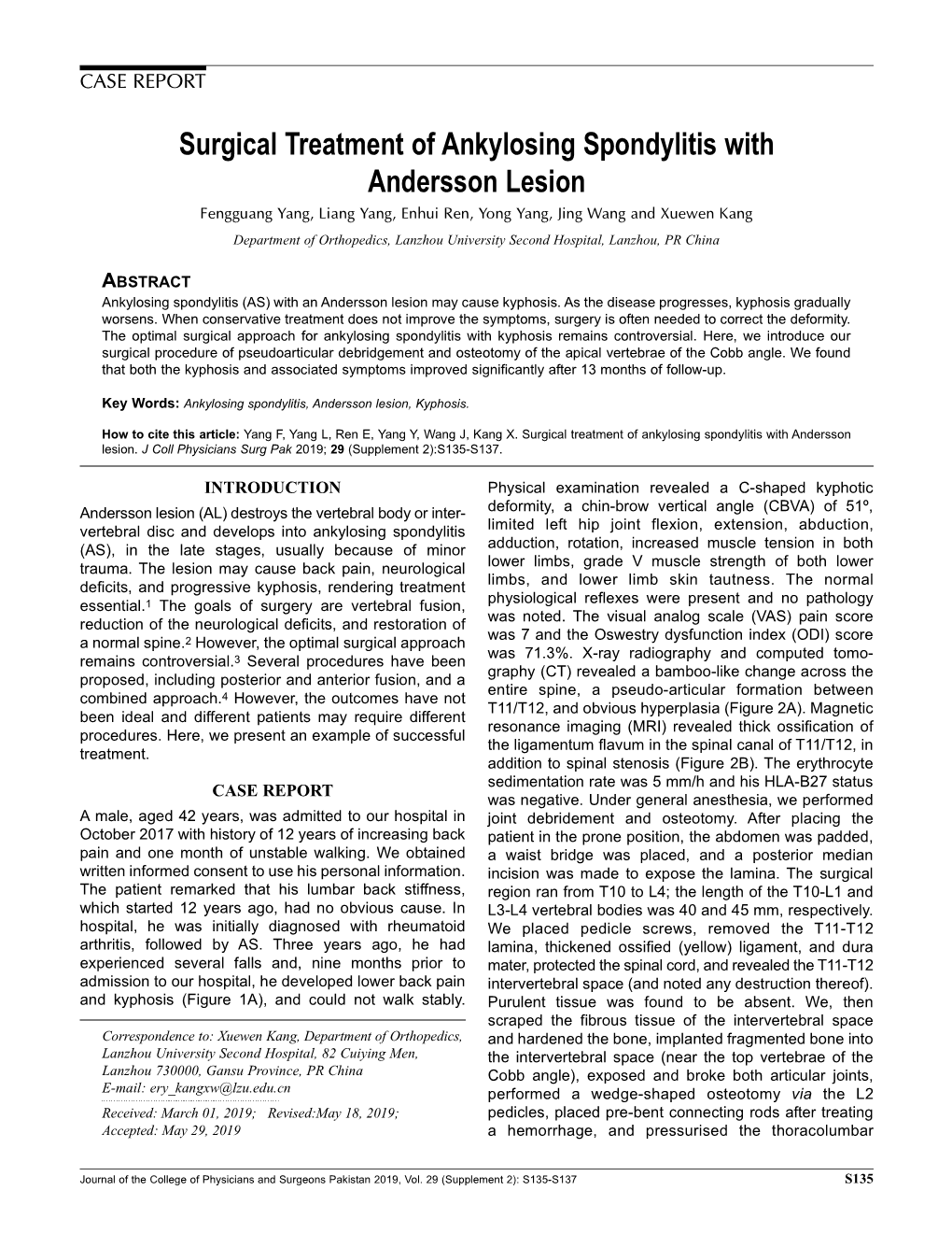 Surgical Treatment of Ankylosing Spondylitis with Andersson Lesion