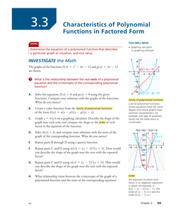 Characteristics of Polynomial Functions in Factored Form