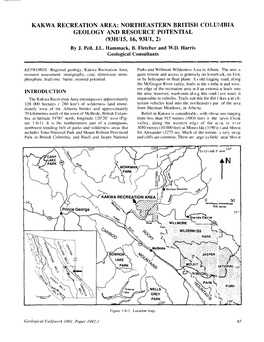 KAKWA RECREATION AREA: NORTHEASTERN BRITISH COLUMBIA GEOLOGY and RESOURCE POTENTIAL (93H/15, 16, 931/1, 2) by J