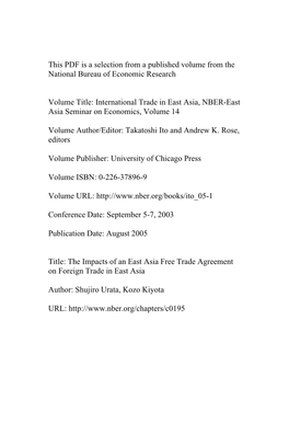 The Impacts of an East Asia Free Trade Agreement on Foreign Trade in East Asia