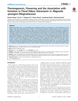 Thermogenesis, Flowering and the Association with Variation in Floral Odour Attractants in Magnolia Sprengeri (Magnoliaceae)