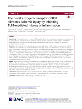 The Novel Estrogenic Receptor GPR30 Alleviates Ischemic Injury By