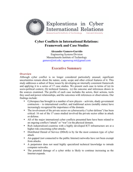 Cyber Conflicts in International Relations: Framework and Case Studies